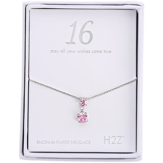 16 Rose Zircon 16.5"-18.5" Celebration Rhodium Plated Necklace