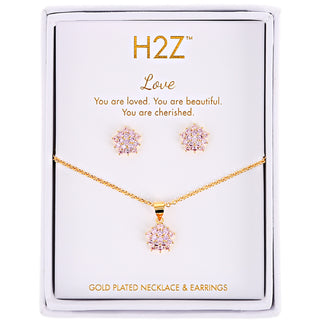Love Floral Burst - Rose Zircon 16.5"-18.5" Inspirational 18K Gold Plated Gift Set