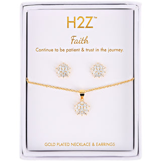 Faith Floral Burst Clear Zircon - 16.5"-18.5" Inspirational 18K Gold Plated Gift Set