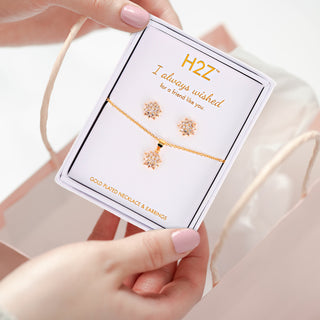 Friend Floral Burst - Topaz Zircon 16.5"-18.5" Inspirational 18K Gold Plated Gift Set