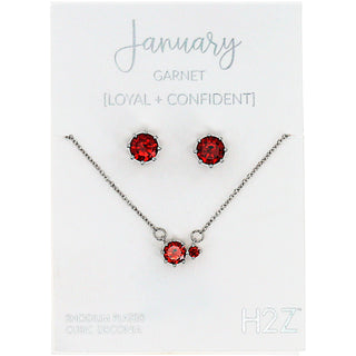 January Garnet 16.5"-18.5" Birthstone Jewelry Gift Set