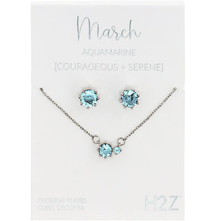 March Aquamarine 16.5"-18.5" Birthstone Jewelry Gift Set