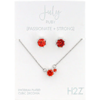 July Ruby 16.5"-18.5" Birthstone Jewelry Gift Set
