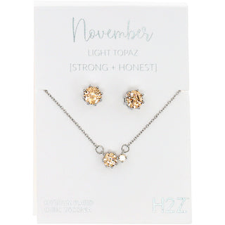November Light Topaz 16.5"-18.5" Birthstone Jewelry Gift Set