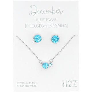 December Blue Topaz 16.5"-18.5" Birthstone Jewelry Gift Set