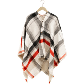 White, Black & Red Plaid 52" x 54" Ruana
One Size Fits Most