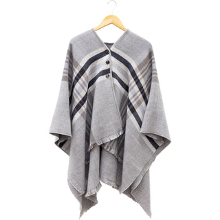 Gray, Tan & Black Plaid 51" x 56" Ruana One Size Fits Most