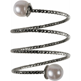 2 Coil Pearls Rhodium Spiral Adjustable Ring