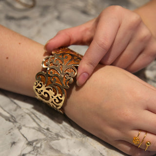 Gold & Tan 1.5" Flourish Cuff Bracelet