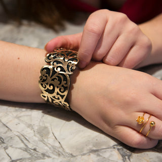 Gold & Black 1.5" Flourish Cuff Bracelet