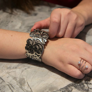 Silver & Gray 1.5" Flourish Cuff Bracelet