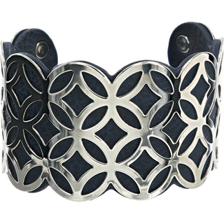 Silver & Navy 1.75" Geometric Cuff Bracelet