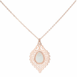 Rose Gold Lace Leaf Mother of Pearl Necklace