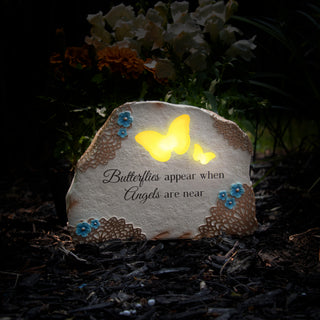 Butterflies Appear 7" x 5" Solar Memorial Garden Stone