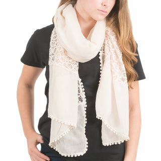 Cream 70" x 30" Lace Accent Scarf