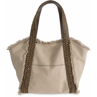 Khaki 19" x 13" Frayed Canvas Handbag