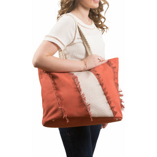 Flush 19" x 13" Frayed Canvas Handbag