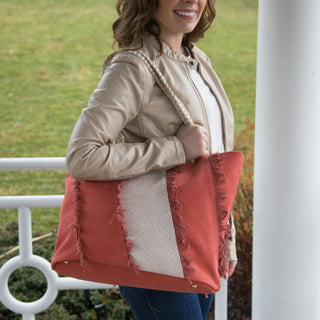 Flush 19" x 13" Frayed Canvas Handbag