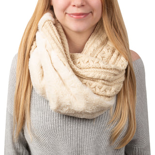 Soft    Cable Knit & Faux Fur Infinity Scarf