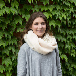 Soft Beige Cable Knit & Faux Fur Infinity Scarf