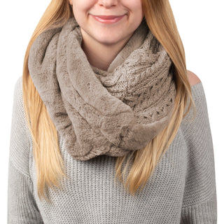 Soft Beige Cable Knit & Faux Fur Infinity Scarf