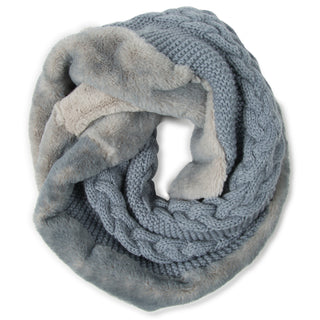 Cadet Blue  Cable Knit & Faux Fur Infinity Scarf