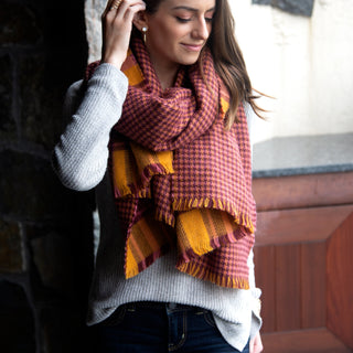 Apricot Sunset 74.5" x 25.5" Plaid Scarf