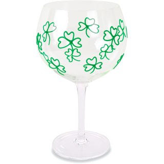 Green Shamrocks 24 oz Hand Decorated Glass