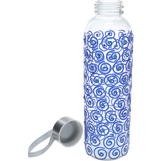 Blue Swirl 16.5 oz Hand Decorated Glass Water Bottle