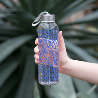 Blue Swirl 16.5 oz Hand Decorated Glass Water Bottle