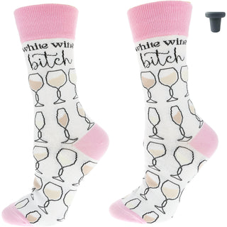 White Wine Bitch Cotton Blend Socks with Silicone Bottle Stopper