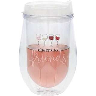 Cheers To Friends 12 oz Acrylic Stemless Wine Glass with Lid