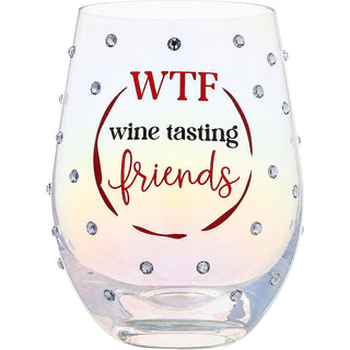 Wine Tasting Friends Gift Boxed 18 oz Stemless Wine Glass