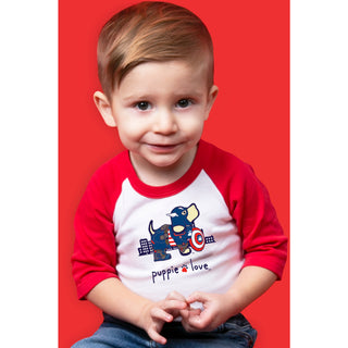 Super Hero 6-12 Months 3/4 Length Red Sleeve Onesie