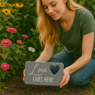 Love Lives Here 7" x 4.25" Garden Stone