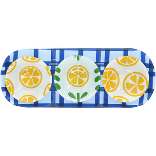 Lemons 11" Glass Serving Tray with 3 Bowls