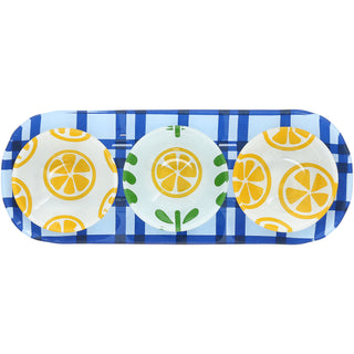 Lemons 11" Glass Serving Tray with 3 Bowls