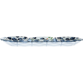 Blueberries 11" Glass Serving Tray with 3 Bowls