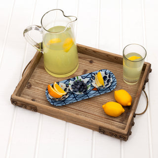 Blueberries 11" Glass Serving Tray with 3 Bowls