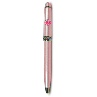"J" Monogrammed Pink Pen 4.25" with Colored Gems