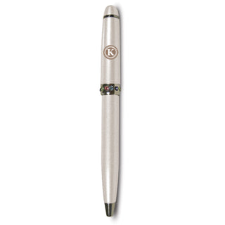 "K" Monogrammed Pearl Pen 4.25" with Colored Gems