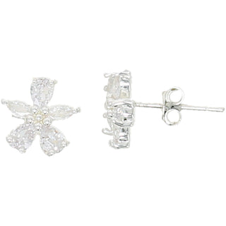 Thinking of You 10mm Silver-Plated Cubic Zirconia Flower Stud Earrings and 16.5"-18.5" Necklace