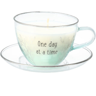 One Day 6 oz - 100% Soy Wax Teacup Candle with Saucer Scent: Fresh Cotton