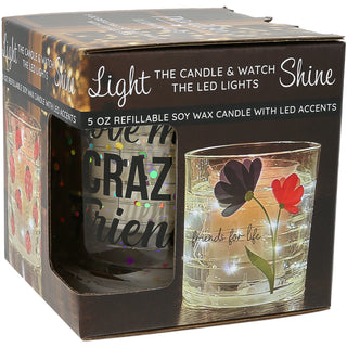 Crazy Friends 5 oz Refillable Soy Wax Candle with LED Accents