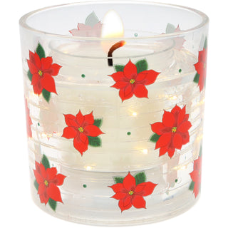 Poinsettia 5 oz Refillable Soy Wax Candle with LED Accents