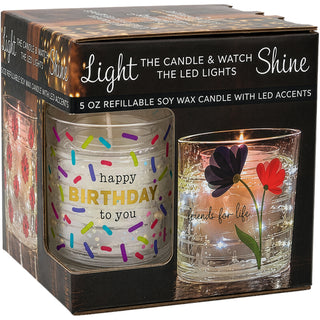 Happy Birthday 5 oz Refillable Soy Wax Candle with LED Accents
