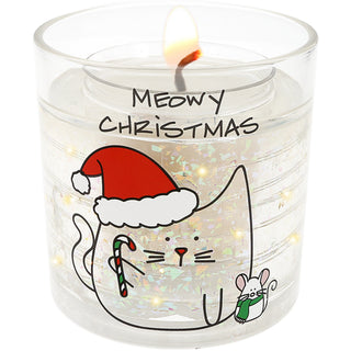 Meowy Christmas 5 oz Refillable Soy Wax Candle with LED Accents