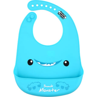 Blue Snack Monster 12" Silicone Catch All Bib