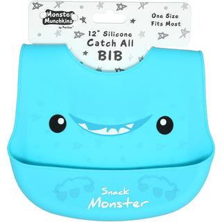 Blue Snack Monster 12" Silicone Catch All Bib