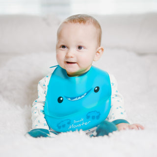 Blue Snack Monster 12" Silicone Catch All Bib